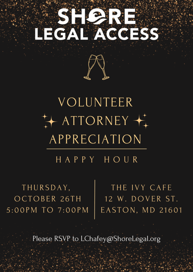 Volunteer Attorney Appreciation Happy Hour with Shore Legal Access